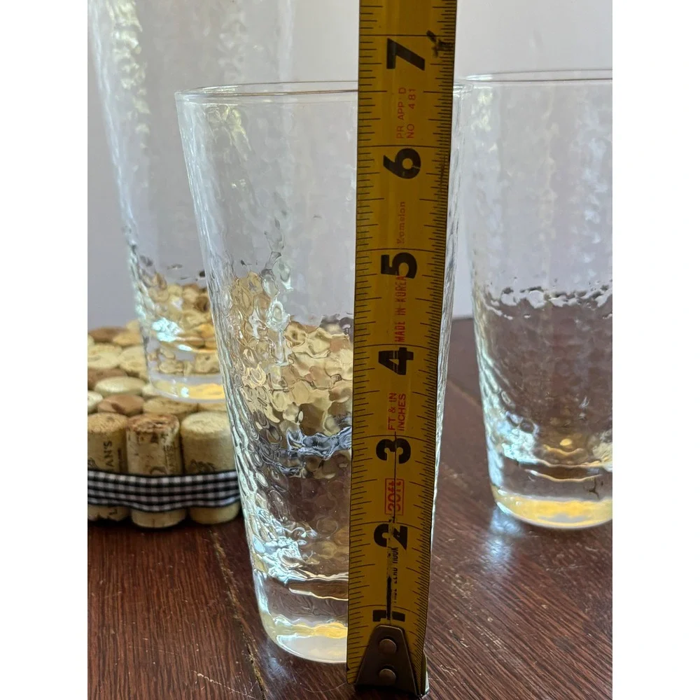 Set 4 Hammered Texture Clear Glass Highball Tumblers 6.25 Inch Iced Tea Glasses